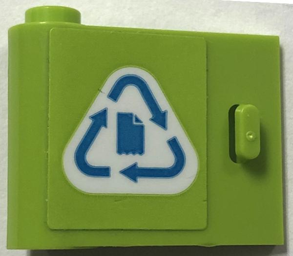 Door 1 x 3 x 2 Left - Open Between Top and Bottom Hinge with Recycling Arrows and Paper Symbol on White Background Pattern (Sticker) - Set 60386