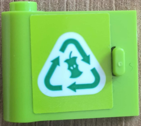 Door 1 x 3 x 2 Left - Open Between Top and Bottom Hinge with Recycling Arrows and Apple Core on White Background Pattern (Sticker) - Set 60386
