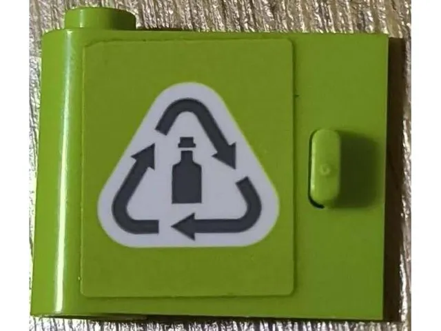 Door 1 x 3 x 2 Left - Open Between Top and Bottom Hinge with Recycling Arrows and Bottle on White Background Pattern (Sticker) - Set 60386