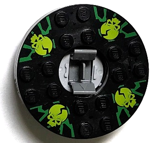 Turntable 6 x 6 x 1 1/3 Round Base with Black Top with Lime Skulls on Green Pattern (Ninjago Spinner)