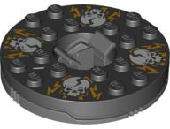 Turntable 6 x 6 x 1 1/3 Round Base with Black Top with White Skulls on Orange Pattern (Ninjago Spinner)