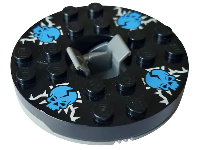 Turntable 6 x 6 x 1 1/3 Round Base with Black Top with Blue Skulls on White Pattern (Ninjago Spinner)