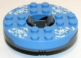 Turntable 6 x 6 x 1 1/3 Round Base with Medium Blue Top and White Faces on White Ice Shards Pattern (Ninjago Spinner)
