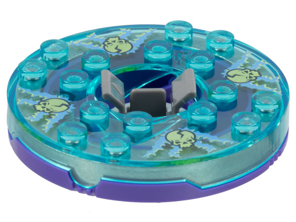 Turntable 6 x 6 x 1 1/3 Round Base with Trans-Light Blue Top and Glow In Dark Skulls on Medium Blue Pattern (Ninjago Spinner)