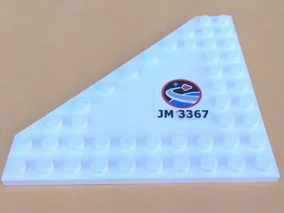Wedge, Plate 10 x 10 Cut Corner with no Studs in Center with Space Center Logo and 'JM 3367' Pattern Model Left Side (Sticker) - Set 3367