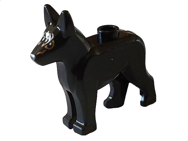Dog, Alsatian / German Shepherd with White Eyes with Gold Outline and Silver Muzzle and Lines Pattern (Celestial Dog)