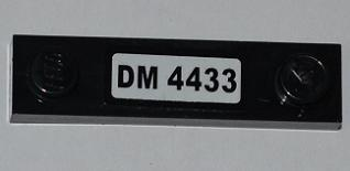 Plate, Modified 1 x 4 with 2 Studs without Groove with 'DM 4433' Pattern (Sticker) - Set 4433