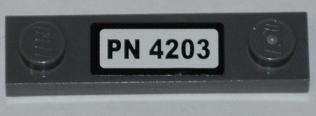 Plate, Modified 1 x 4 with 2 Studs without Groove with 'PN 4203' Pattern (Sticker) - Set 4203