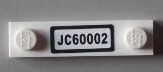 Plate, Modified 1 x 4 with 2 Studs without Groove with 'JC60002' Pattern (Sticker) - Set 60002