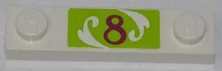 Plate, Modified 1 x 4 with 2 Studs without Groove with Magenta Number 8 on Lime Background Pattern (Sticker) - Set 41007