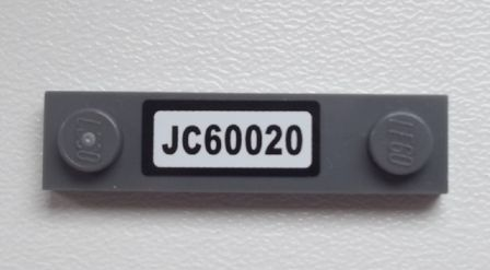 Plate, Modified 1 x 4 with 2 Studs without Groove with 'JC60020' Pattern (Sticker) - Set 60020