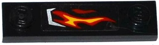 Plate, Modified 1 x 4 with 2 Studs without Groove with Silver Vent and Red and Yellow Flame on Transparent Background Pattern Model Left Side (Sticker) - Set 70222