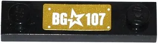Plate, Modified 1 x 4 with 2 Studs without Groove with White Star and 'BG 107' Pattern (Sticker) - Set 41107