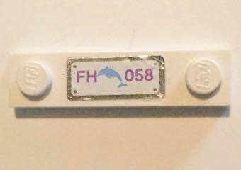 Plate, Modified 1 x 4 with 2 Studs without Groove with 'FH 058' and Bright Light Blue Dolphin Pattern (Sticker) - Set 41058