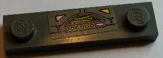 Plate, Modified 1 x 4 with 2 Studs without Groove with Control Panel with Bright Pink and Yellow Lights Pattern (Sticker) - Set 7930