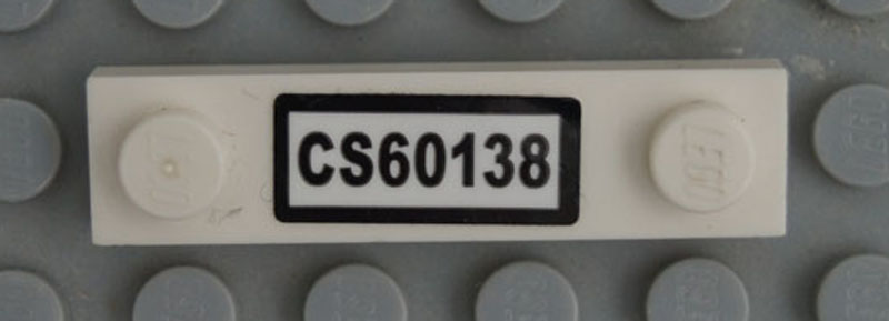 Plate, Modified 1 x 4 with 2 Studs without Groove with 'CS60138' Pattern (Sticker) - Set 60138