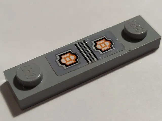 Plate, Modified 1 x 4 with 2 Studs without Groove with Silver Lines and Bright Light Orange Pattern (Sticker) - Set 70322