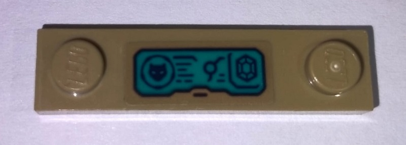 Plate, Modified 1 x 4 with 2 Studs without Groove with Cat Head, Lines, and Gem / Jewel on Dark Turquoise Control Panel Pattern (Sticker) - Set 76101