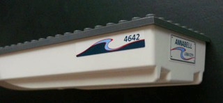 Boat, Hull Unitary 28 x 8 with Dark Bluish Gray Top with 'ANNABELL' on Back and '4642' on Both Sides Pattern (Stickers) - Set 4642