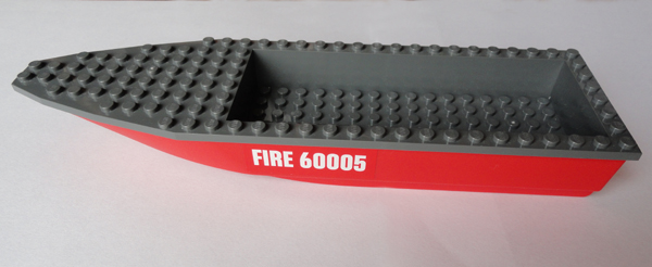 Boat, Hull Unitary 28 x 8 with Dark Bluish Gray Top with 'FIRE 60005' Pattern on Both Sides (Stickers) - Set 60005