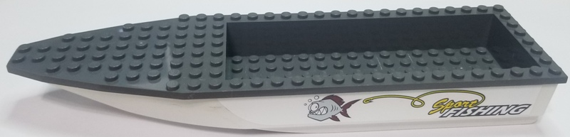 Boat, Hull Unitary 28 x 8 with Dark Bluish Gray Top with 'Sport FISHING', Fish and Line with Hook Pattern on Both Sides (Stickers) - Set 60147
