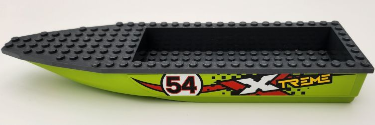 Boat, Hull Unitary 28 x 8 with Dark Bluish Gray Top with '54' in White Circle and Xtreme Logo on Black Checkered Background Pattern on Both Sides (Stickers) - Set 60254