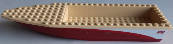 Boat, Hull Unitary 28 x 8 with Tan Top with Red Stripe and '60167' on White Background Pattern on Both Sides (Stickers) - Set 60167