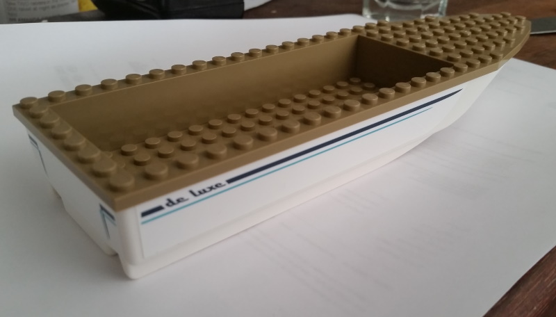 Boat, Hull Unitary 28 x 8 with Dark Tan Top with Dark Blue 'de luxe' and Stripes Pattern on Both Sides (Stickers) - Set 60221