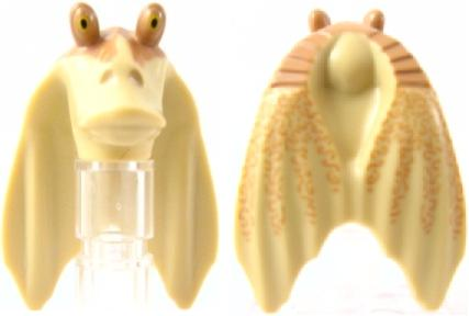 Minifigure, Head, Modified SW Gungan Flat Eyes with Nougat Top Pattern