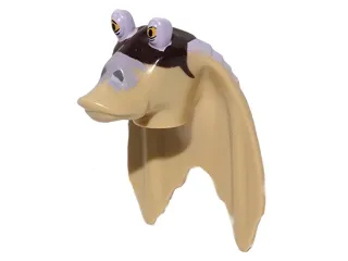 Minifigure, Head, Modified SW Gungan Flat Eyes with Lavender Top and Dark Brown Mask Pattern