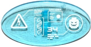 Minifigure, Shield Elliptical with Electrical Hazard Symbol, Minifigure Head, 'DANGER' and '34' on Computer Screen Pattern (Sticker) - Set 70173