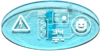 Minifigure, Shield Elliptical with Electrical Hazard Symbol, Minifigure Head, 'DANGER' and '34' on Computer Screen Pattern (Sticker) - Set 70173