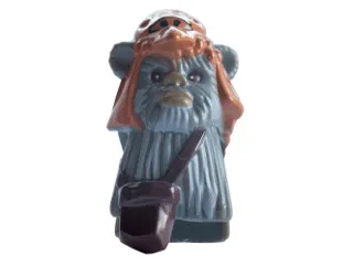 Minifigure, Head, Modified SW Ewok with Medium Nougat Skull Hat and Dark Brown Pouch Pattern