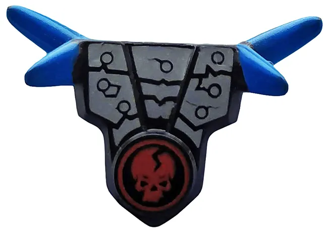 Minifigure Armor Breastplate with Shoulder Spikes Blue and Red Cracked Skull in Circle Pattern