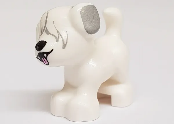 Dog, Mini Doll Style, Puppy, Standing with Fur over Eyes, Light Bluish Gray Ears, Black Nose, Open Mouth with Bright Pink Long Tongue Pattern (Disney Max)