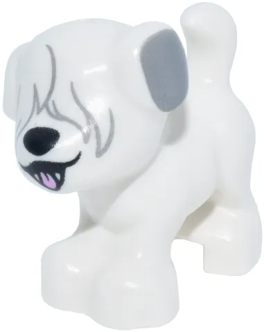 Dog, Mini Doll Style, Puppy, Standing with Fur over Eyes, Light Bluish Gray Ears, Black Nose, Open Mouth with Bright Pink Short Tongue Pattern (Disney Max)