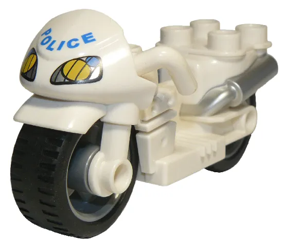 Duplo Motorcycle with Rubber Wheels, Headlights and Blue 'POLICE' Pattern