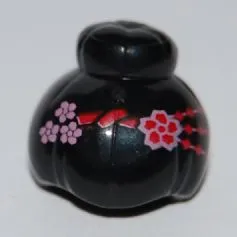 Minifigure, Hair Female with Top Knot Bun and Red and Pink Flowers Pattern