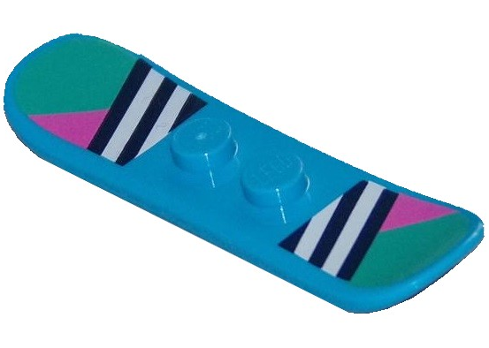 Minifigure, Utensil Snowboard Small with Dark Blue and White Stripes, Dark Pink Triangles and Dark Turquoise Ends Pattern (BAM)