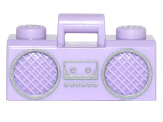 Minifigure, Utensil Radio Boom Box with Bar Handle with Silver Cassette Player, Buttons and Rimmed Speakers Pattern