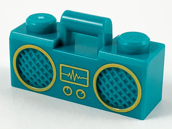 Minifigure, Utensil Radio Boom Box with Bar Handle with Gold Sound Wave Display and Rimmed Speakers Pattern