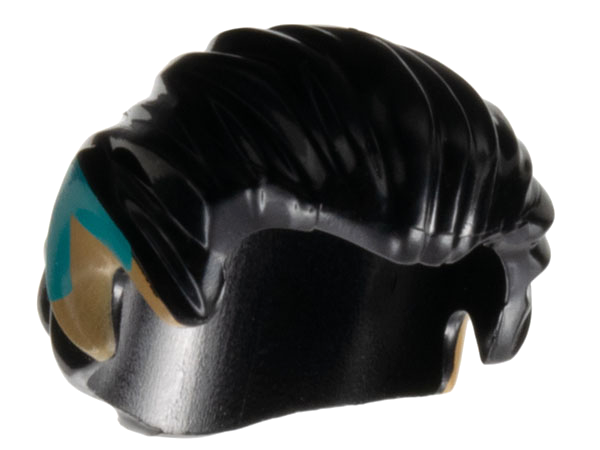 Minifigure, Hair Swept Back with Pointed Medium Nougat Ears and Dark Turquoise Tips Pattern