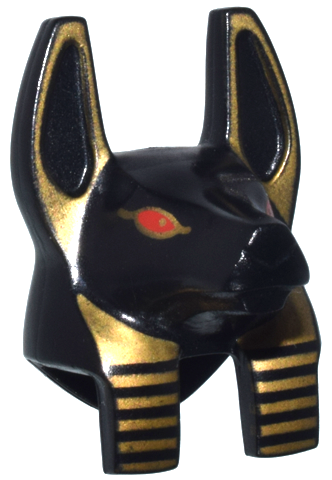 Minifigure, Head, Modified Anubis Guard Head with Gold Markings and Red Eyes Pattern