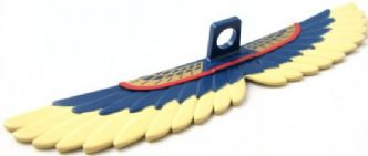 Minifigure Wings Feathered Extended Straight with Neck Bracket with Tan Feathers, Red Curved Line, and Gold Geometric Pattern