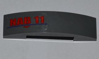 Slope, Curved 4 x 1 x 2/3 Double with Red 'NAB 11' Pattern (Sticker) - Set 9455