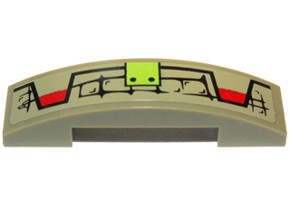 Slope, Curved 4 x 1 x 2/3 Double with Scales, Lime Button and Red Markings Pattern Model Left Side (Sticker) - Set 70006