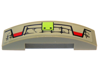 Slope, Curved 4 x 1 x 2/3 Double with Scales, Lime Button and Red Markings Pattern Model Right Side (Sticker) - Set 70006