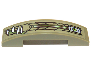 Slope, Curved 4 x 1 x 2/3 Double with Scales, Teeth and Lime Line Pattern Model Left Side (Sticker) - Set 70006