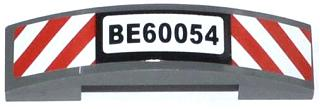 Slope, Curved 4 x 1 x 2/3 Double with 'BE60054' and Red and White Danger Stripes Pattern (Sticker) - Set 60054