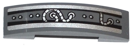 Slope, Curved 4 x 1 x 2/3 Double with Black and Silver Stripes, Rivets and Silver Cables Pattern (Sticker) - Set 70722